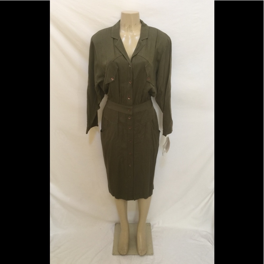 NWT VTG Wild Rose Sz 12 Olive Green Utility Dress
